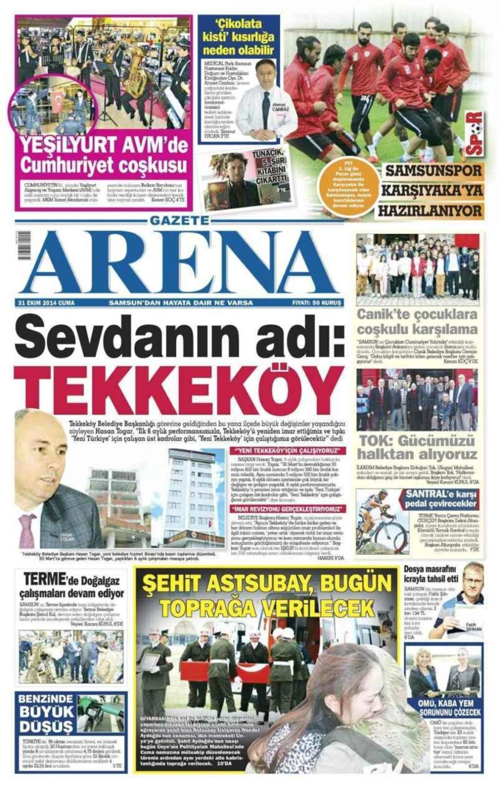 31 Ekim Cuma Samsun'un Yerel Gazetelerinin birinci sayfaları - Resim 1
