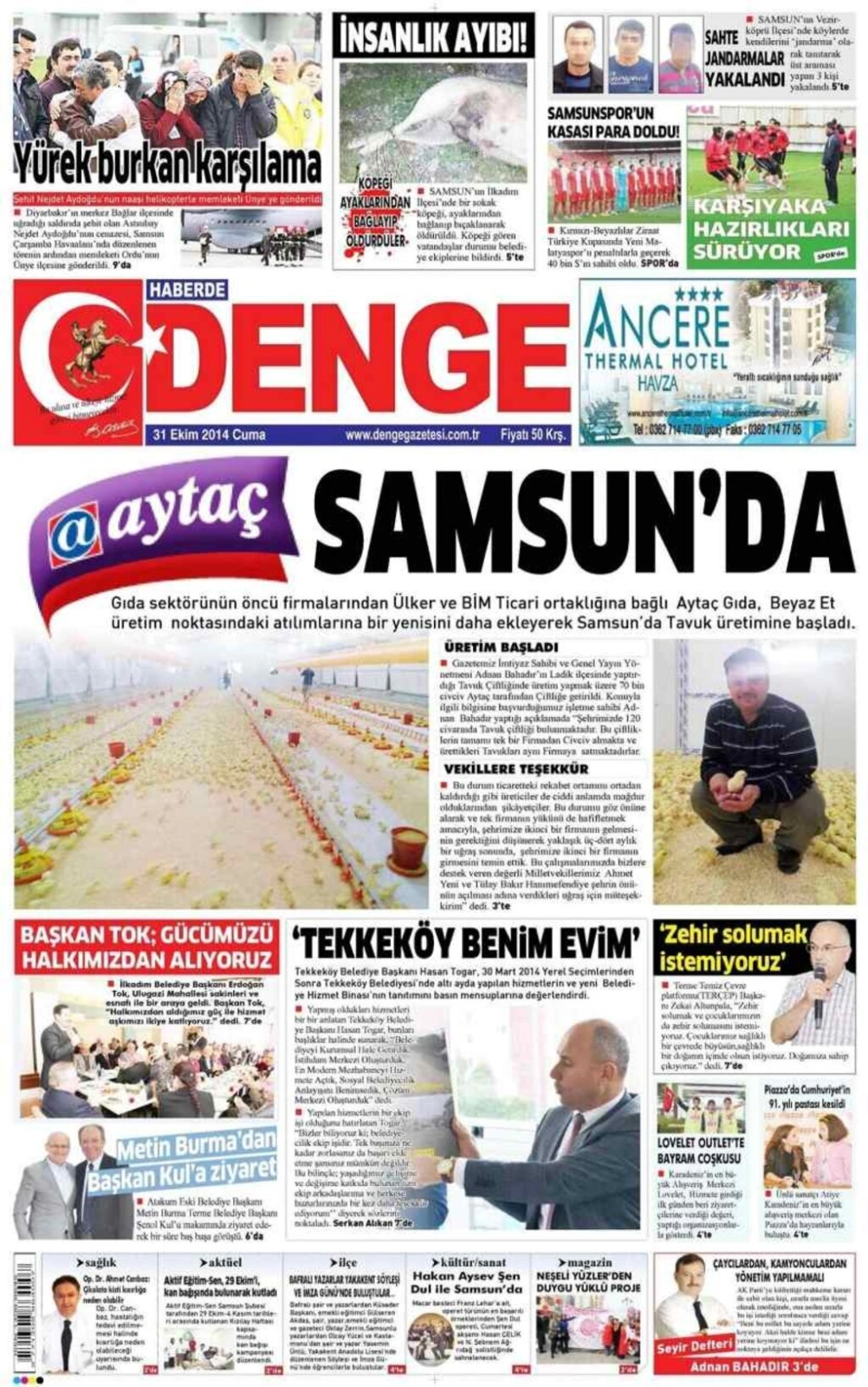 31 Ekim Cuma Samsun'un Yerel Gazetelerinin birinci sayfaları - Resim 2