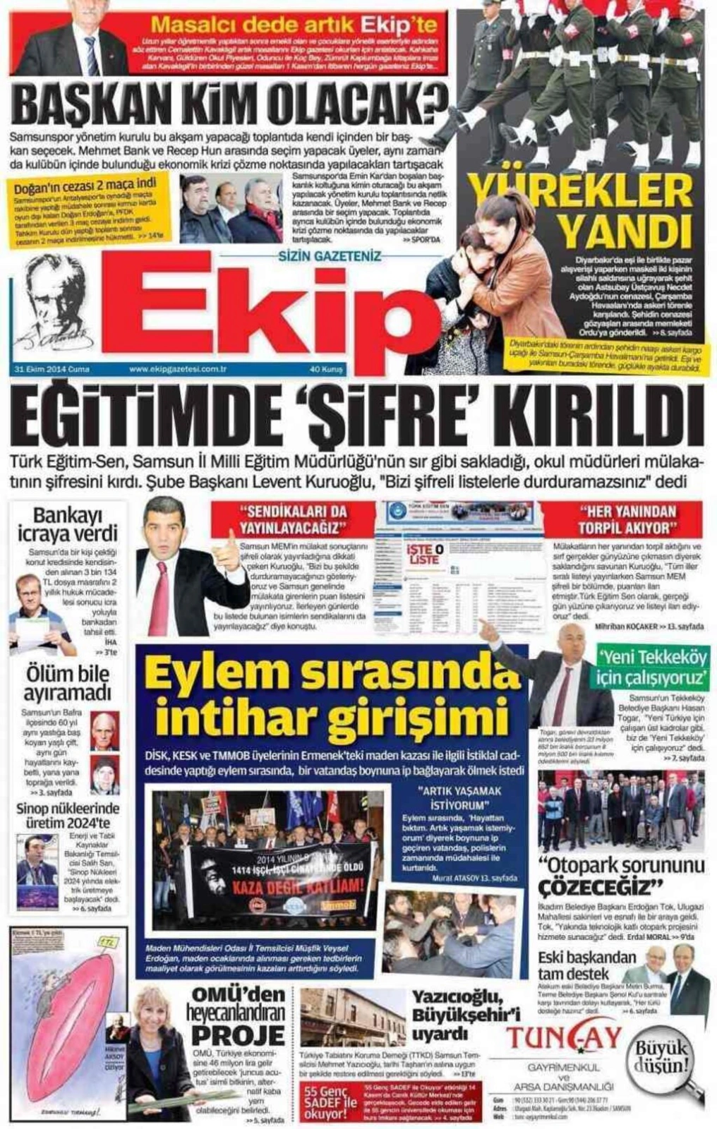 31 Ekim Cuma Samsun'un Yerel Gazetelerinin birinci sayfaları - Resim 3