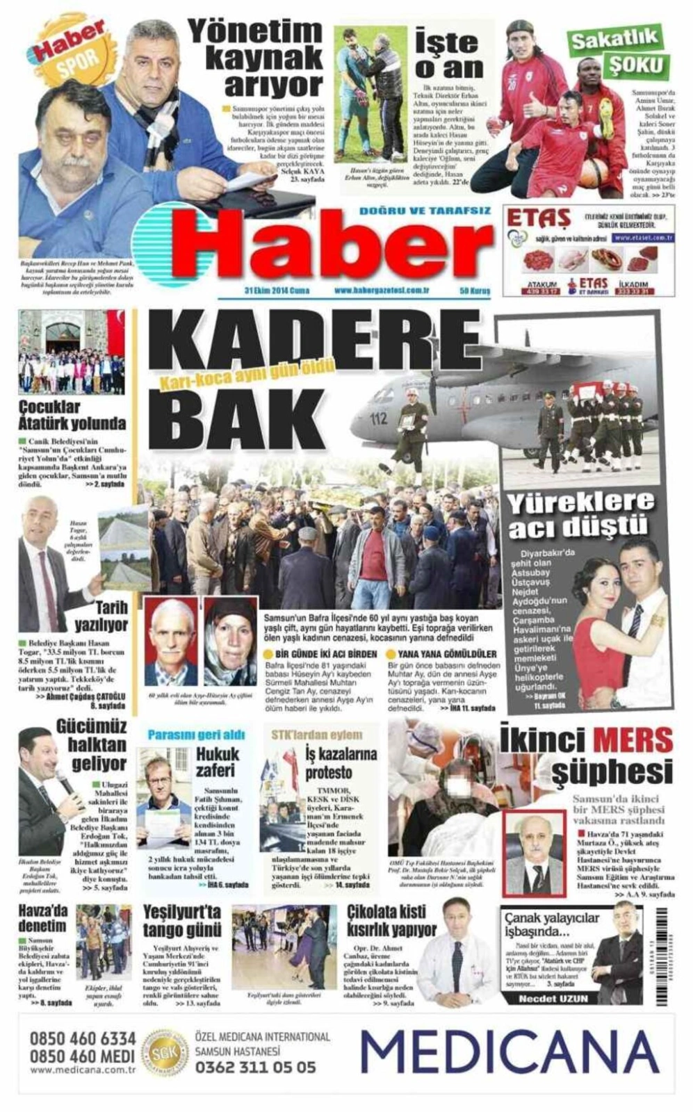 31 Ekim Cuma Samsun'un Yerel Gazetelerinin birinci sayfaları - Resim 5