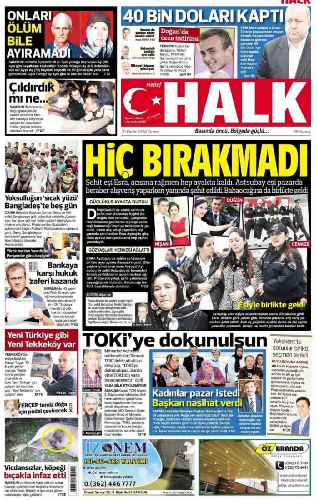 31 Ekim Cuma Samsun'un Yerel Gazetelerinin birinci sayfaları - Resim 6