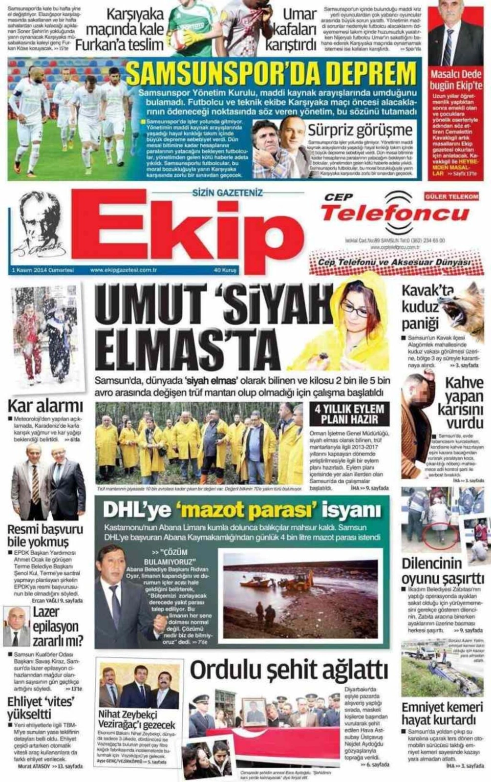 1 Kasım Cumartesi Samsun'da yayın yapan yerel gazetelerinin birinci sayfaları - Resim 3