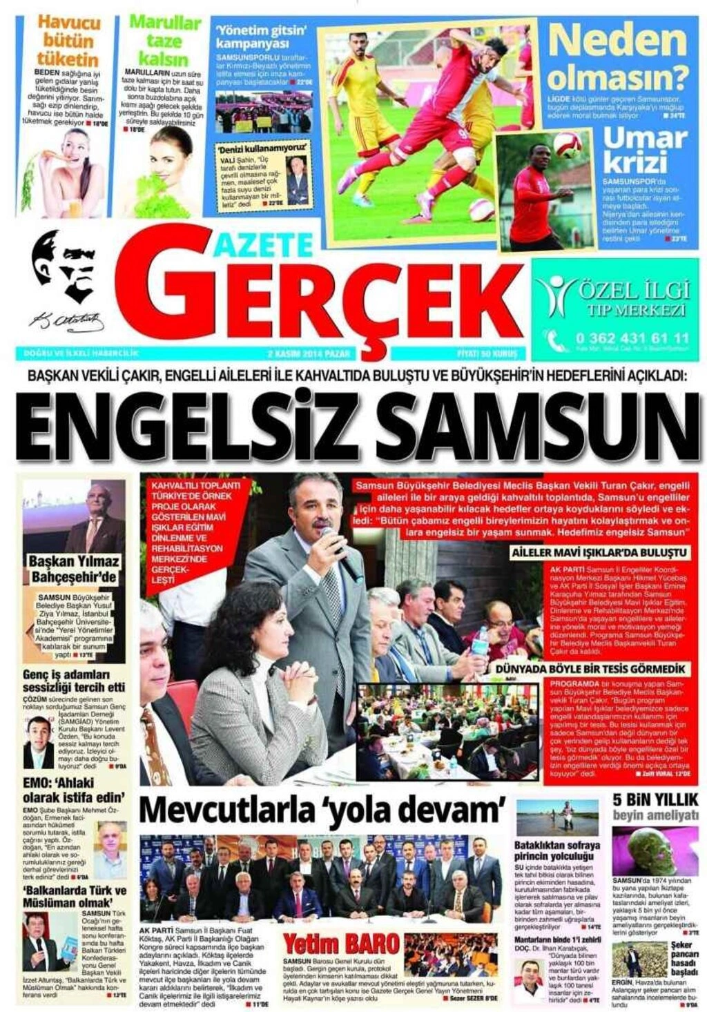 2 Kasım 2014 Pazar Samsun'un yerel gazetelerinin birinci sayfaları - Resim 3