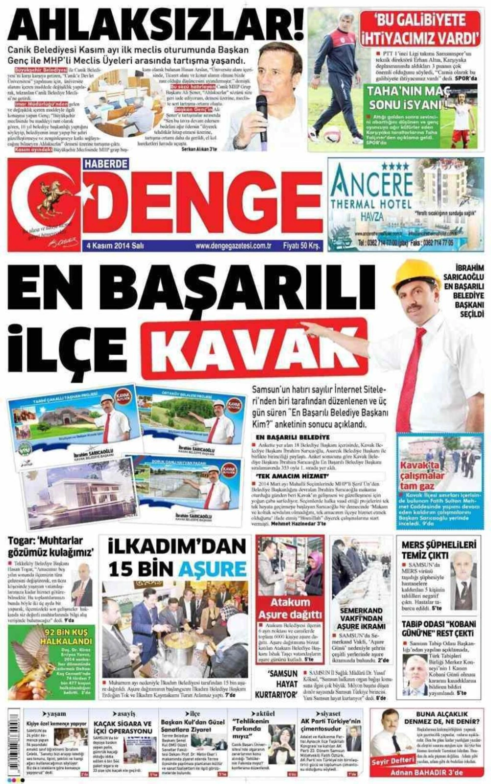 4 Kasım 2014 Samsun'un Yerel Gazetelerinin birinci sayfaları - Resim 2