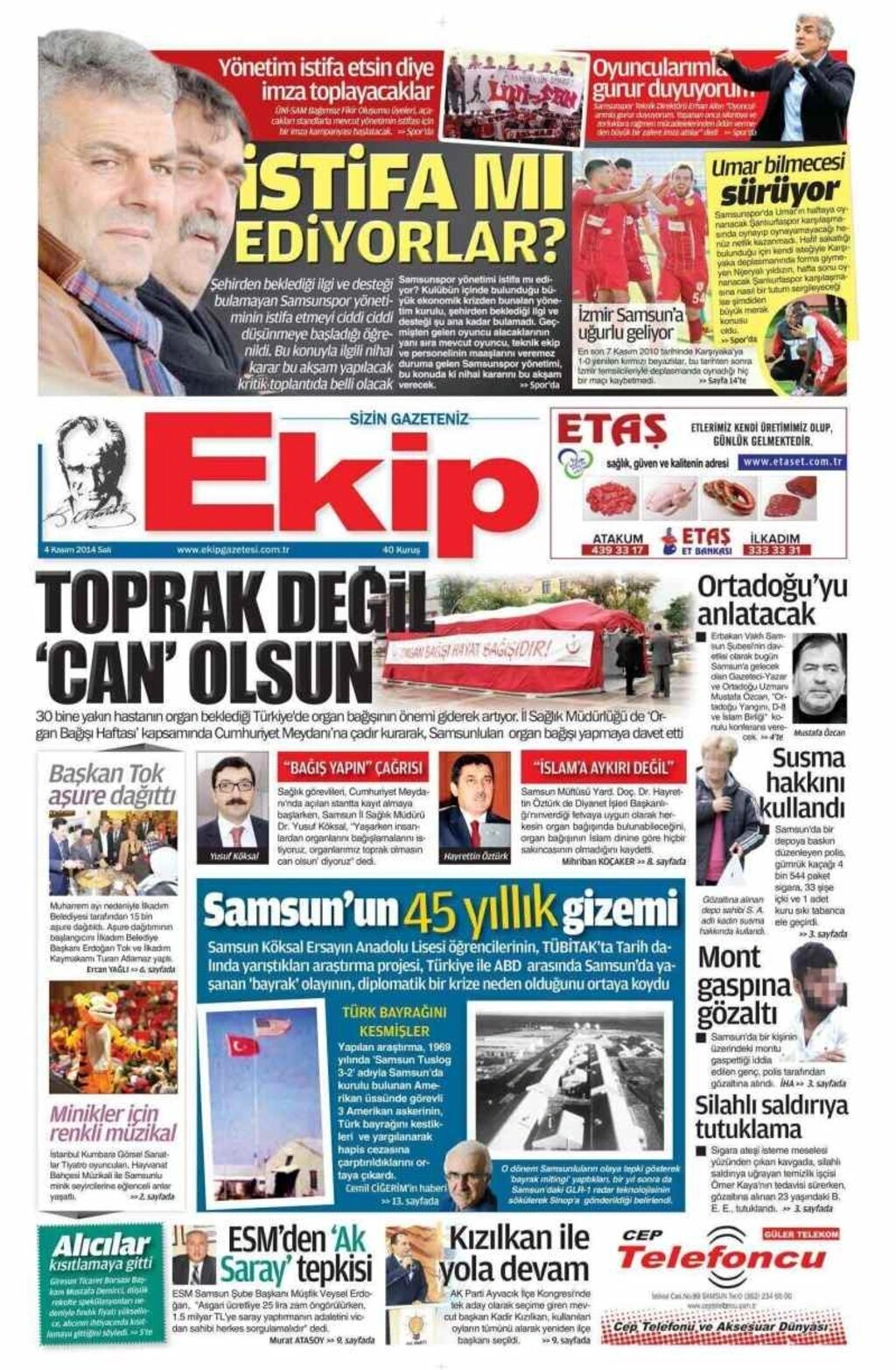 4 Kasım 2014 Samsun'un Yerel Gazetelerinin birinci sayfaları - Resim 3