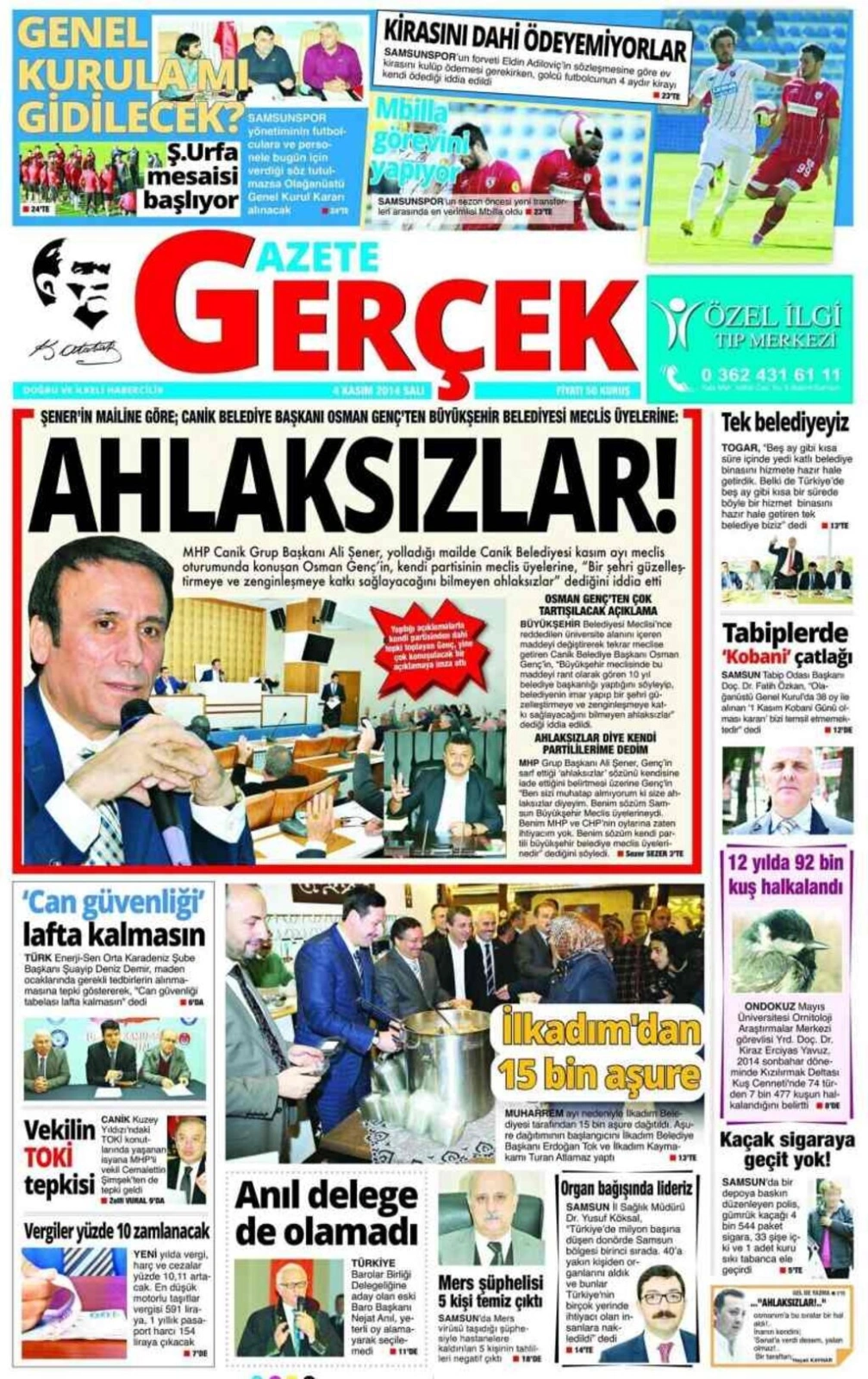 4 Kasım 2014 Samsun'un Yerel Gazetelerinin birinci sayfaları - Resim 4