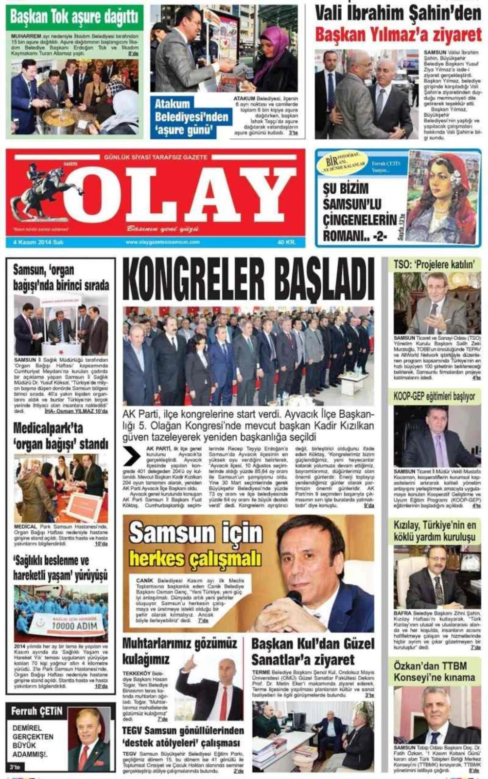 4 Kasım 2014 Samsun'un Yerel Gazetelerinin birinci sayfaları - Resim 7