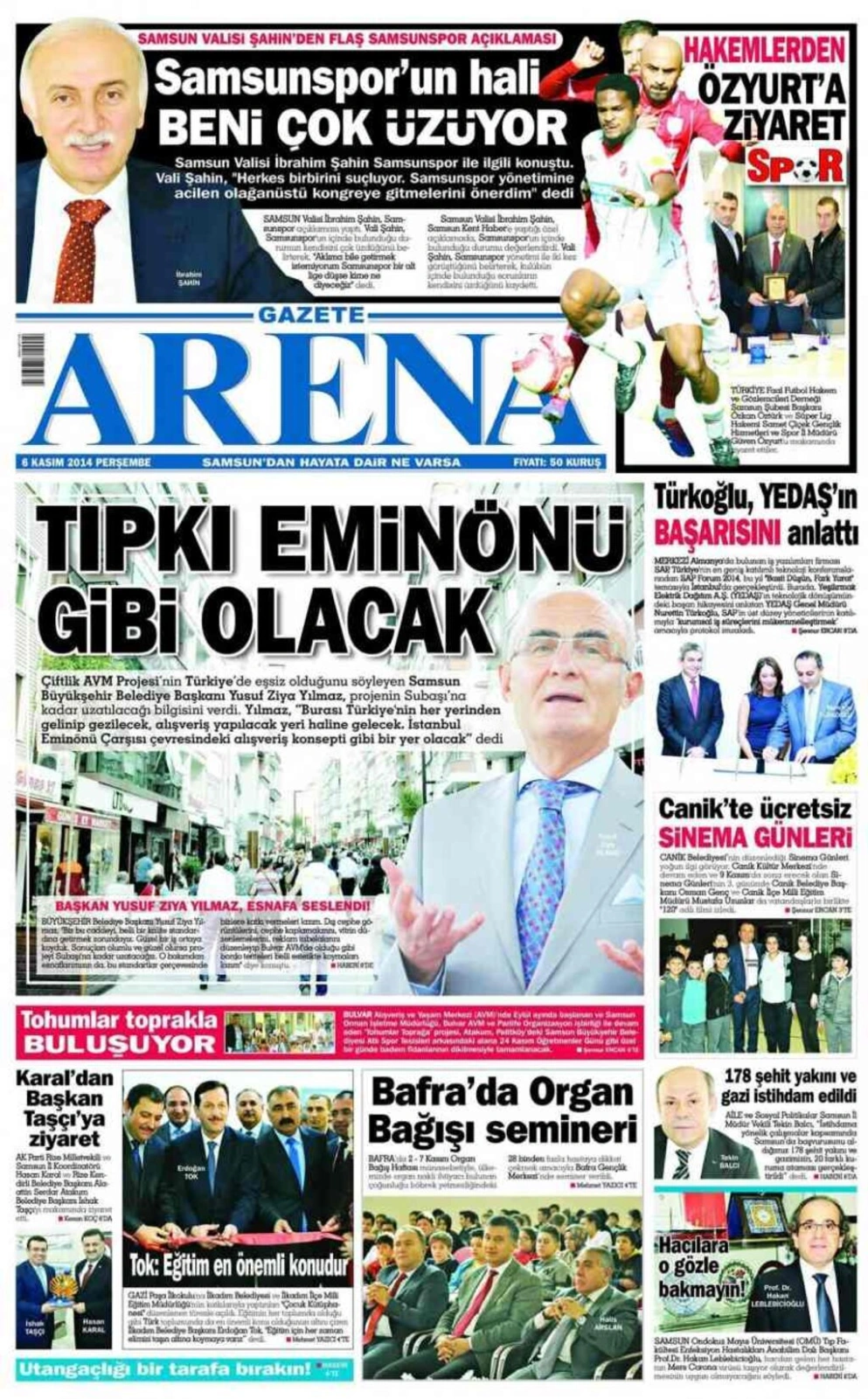6 Kasım 2014 Samsun Yerel Gazeteleri'nin birinci sayfaları - Resim 1