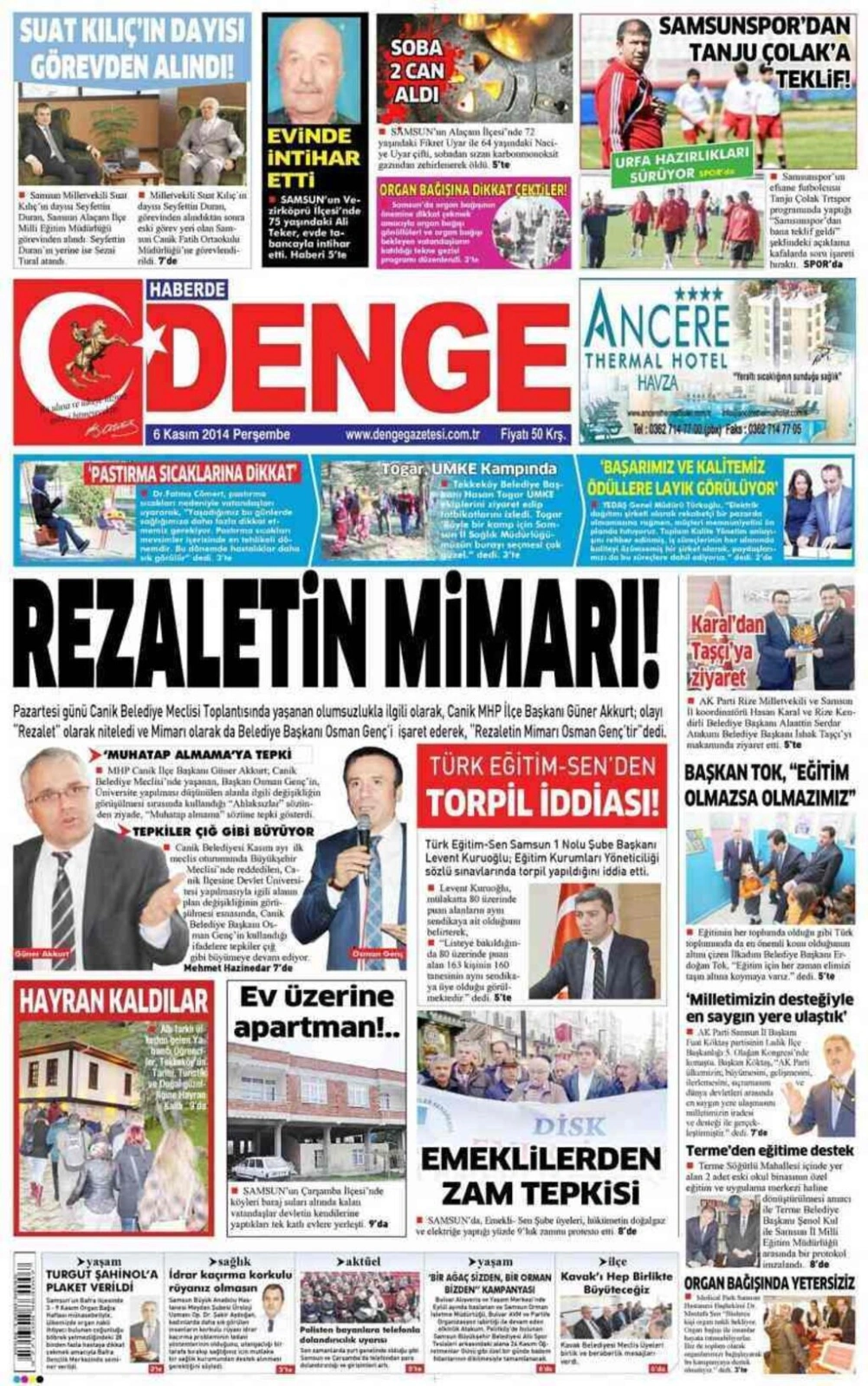6 Kasım 2014 Samsun Yerel Gazeteleri'nin birinci sayfaları - Resim 2