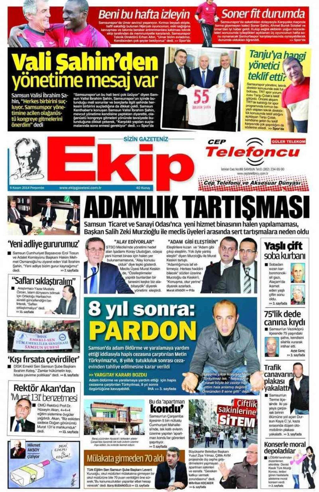 6 Kasım 2014 Samsun Yerel Gazeteleri'nin birinci sayfaları - Resim 3
