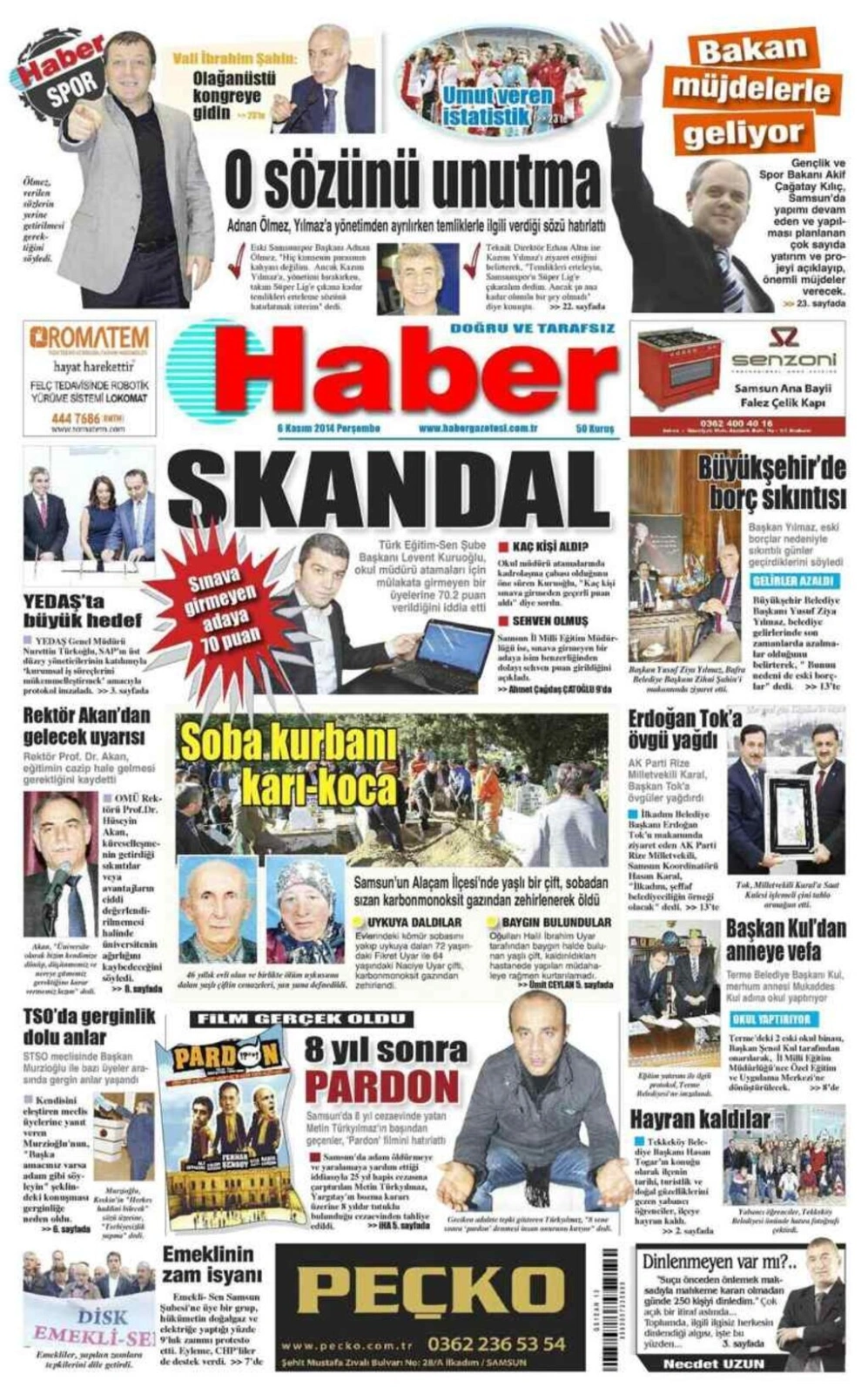 6 Kasım 2014 Samsun Yerel Gazeteleri'nin birinci sayfaları - Resim 5