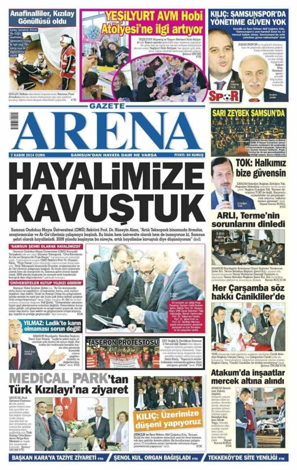 7 Kasım 2014 Samsun'un Yerel Gazetelerinin birinci sayfaları - Resim 1