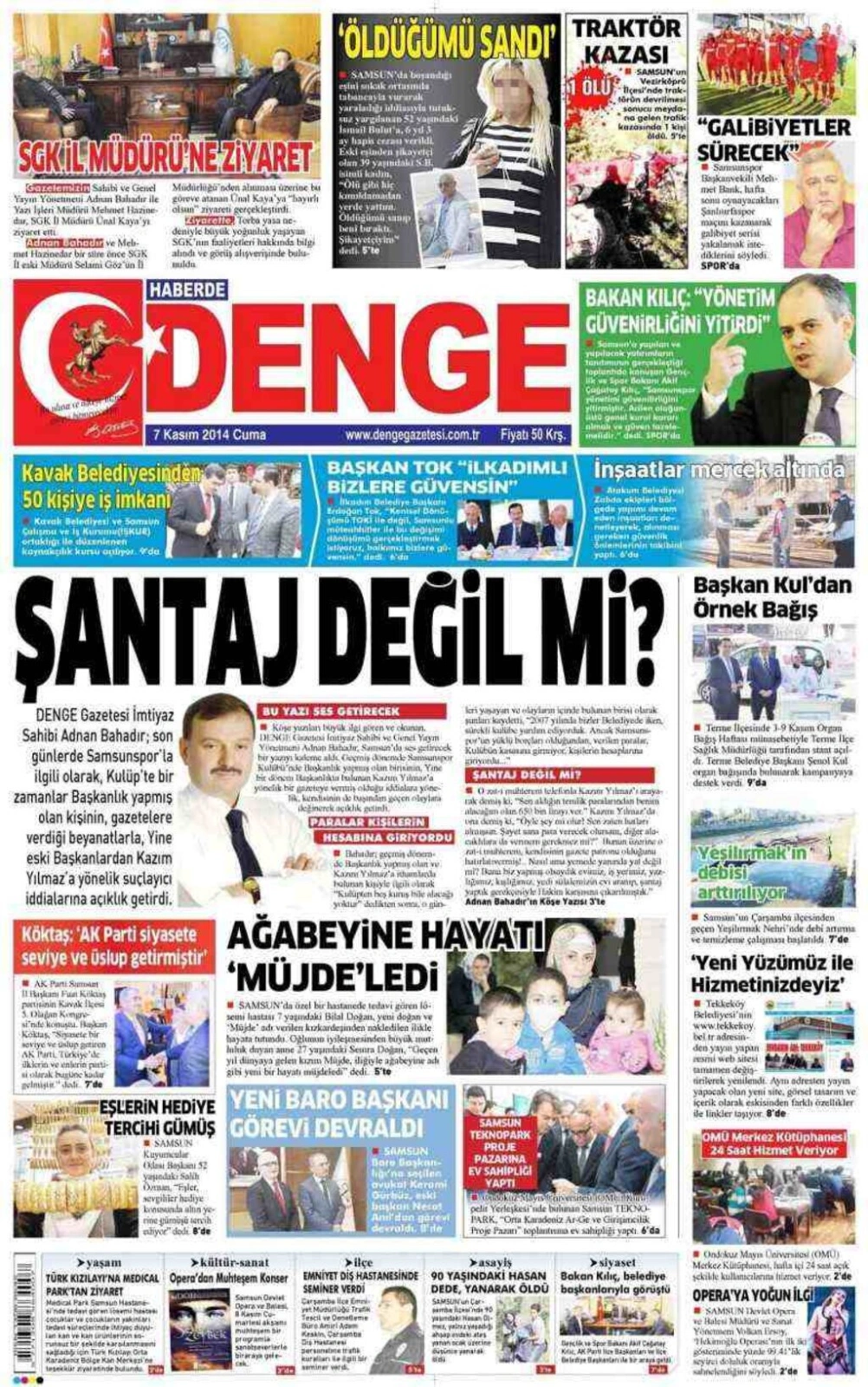 7 Kasım 2014 Samsun'un Yerel Gazetelerinin birinci sayfaları - Resim 2