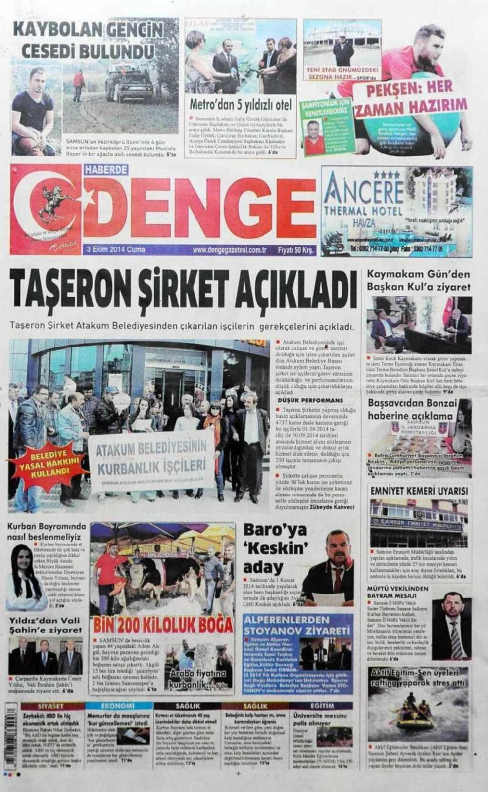 3 EKİM CUMA SAMSUN YEREL GAZETELERİ - Resim 2