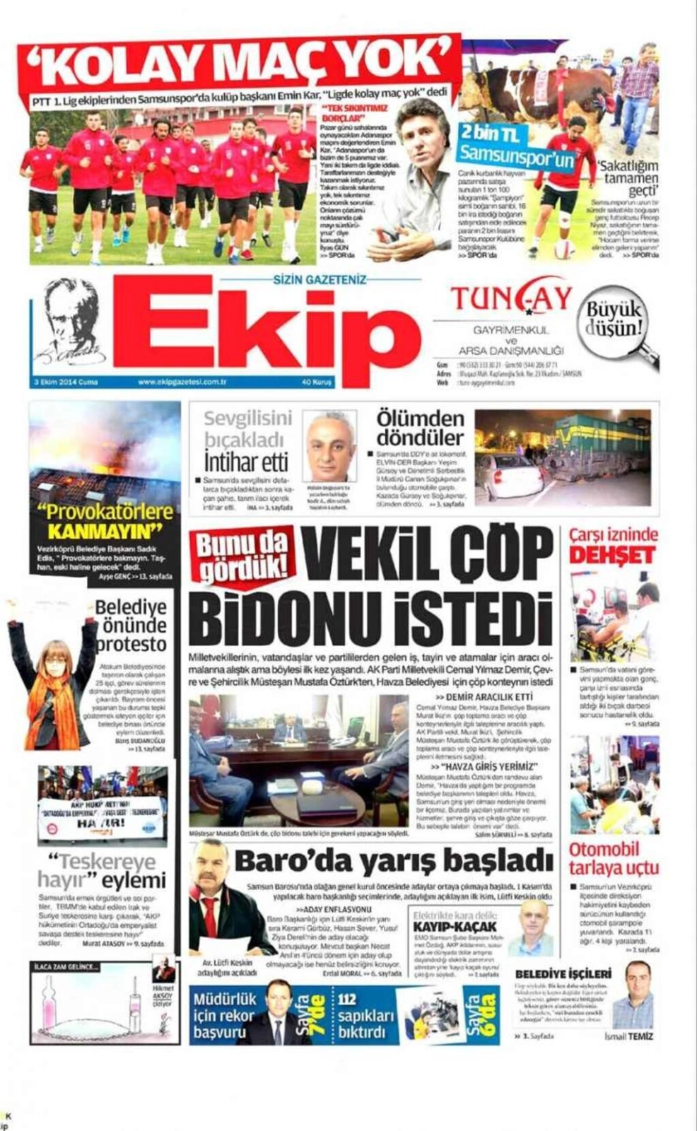 3 EKİM CUMA SAMSUN YEREL GAZETELERİ - Resim 3