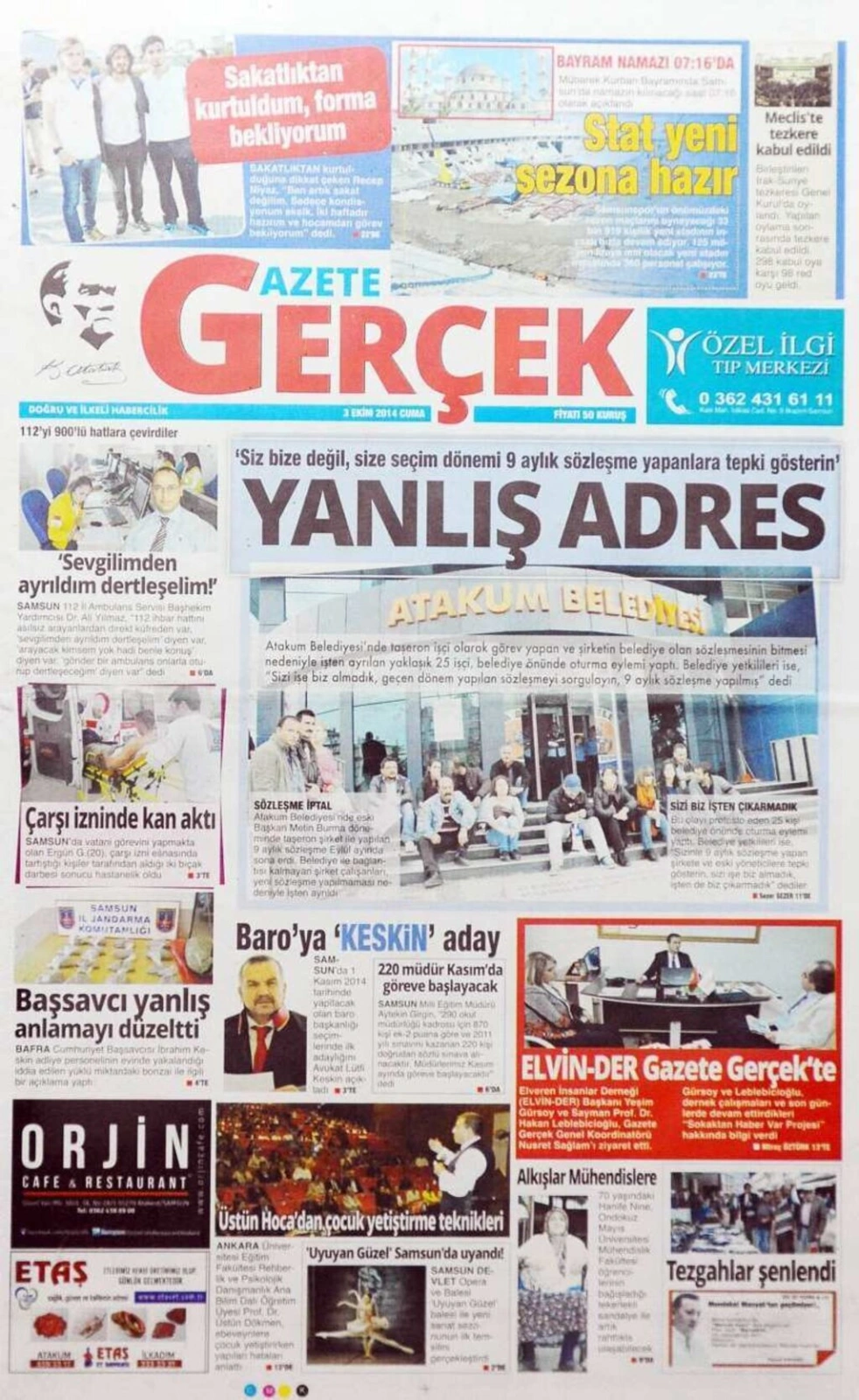 3 EKİM CUMA SAMSUN YEREL GAZETELERİ - Resim 4