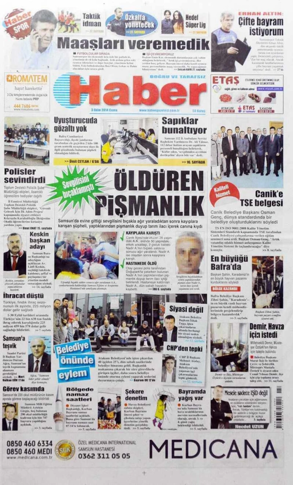 3 EKİM CUMA SAMSUN YEREL GAZETELERİ - Resim 5