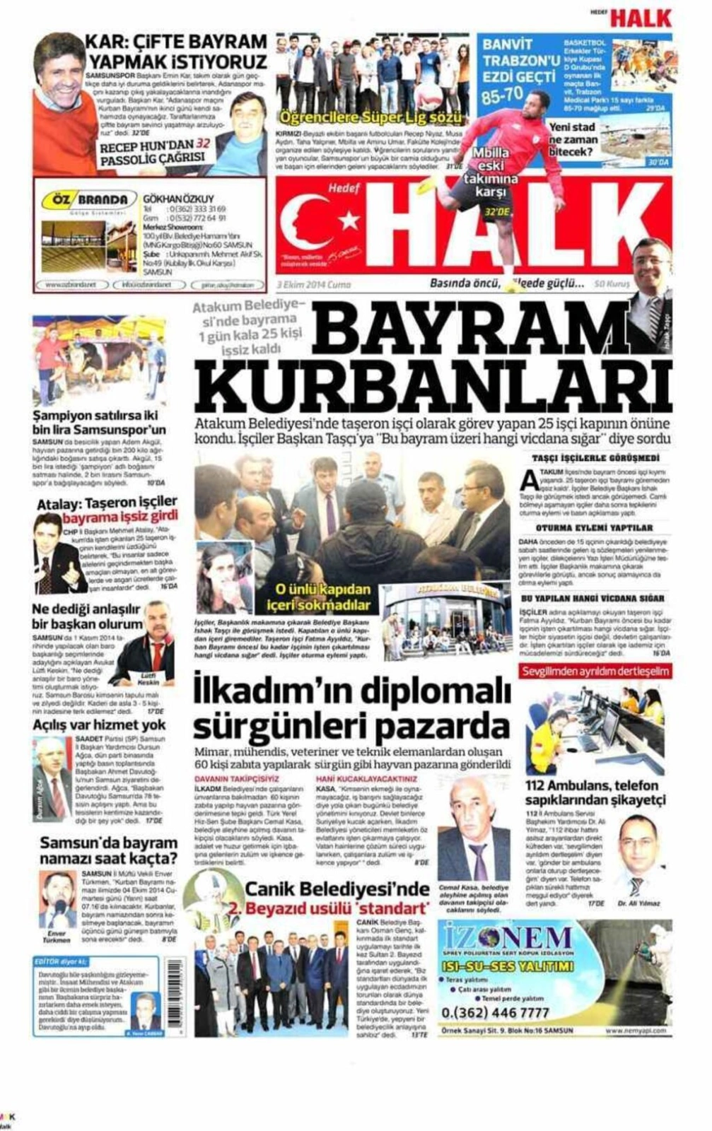 3 EKİM CUMA SAMSUN YEREL GAZETELERİ - Resim 6