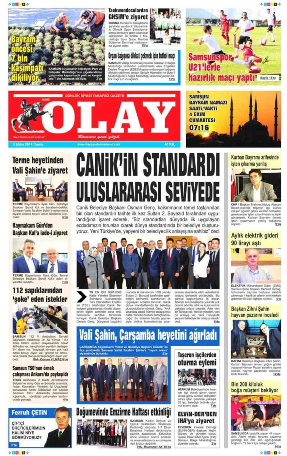 3 EKİM CUMA SAMSUN YEREL GAZETELERİ - Resim 7