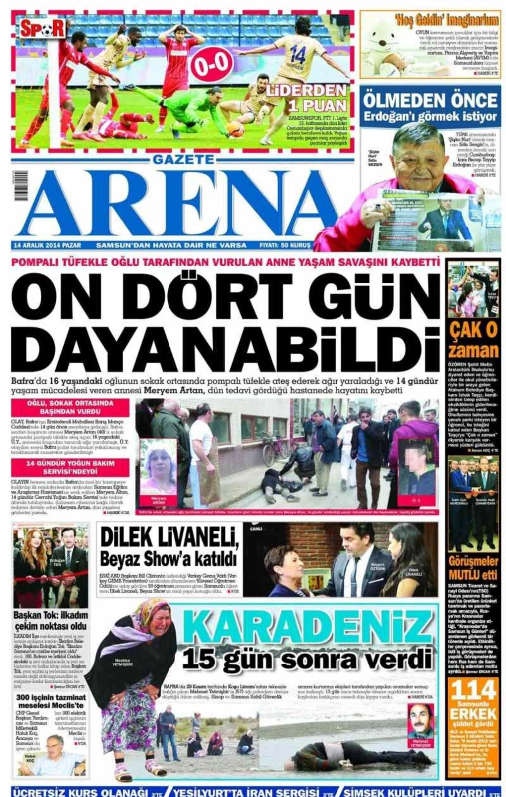 14 Aralık Pazar Yerel Gazetelerin birinci sayfaları - Resim 1