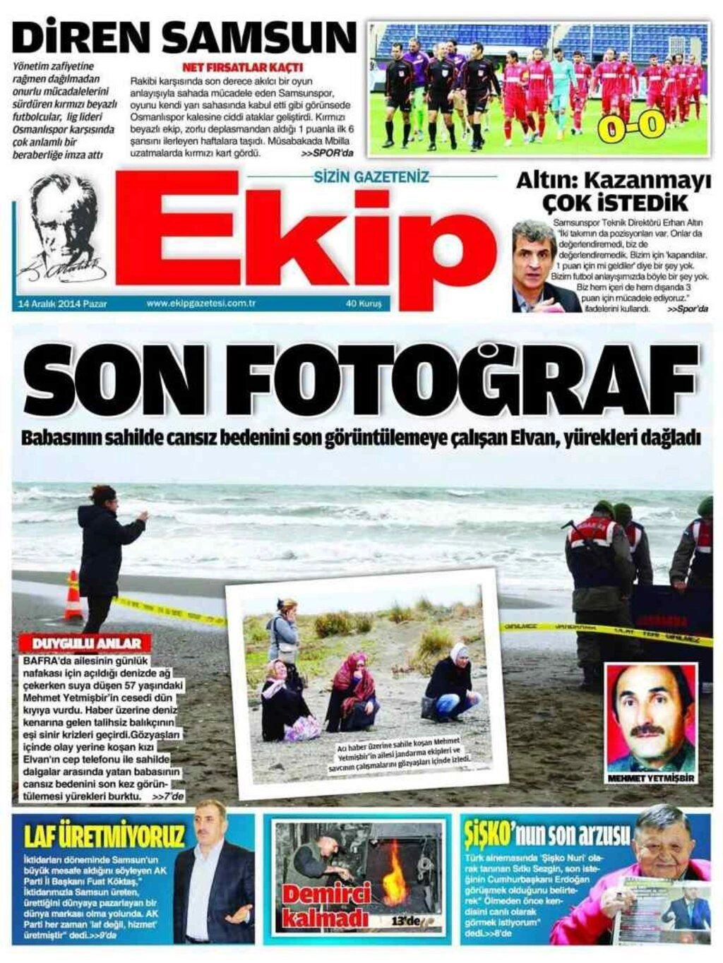 14 Aralık Pazar Yerel Gazetelerin birinci sayfaları - Resim 3