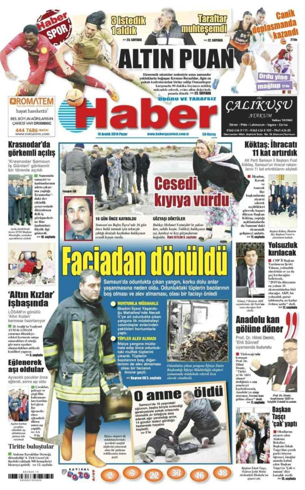 14 Aralık Pazar Yerel Gazetelerin birinci sayfaları - Resim 4