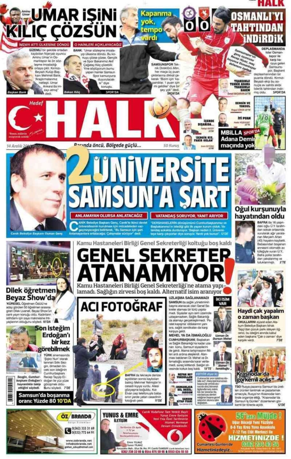 14 Aralık Pazar Yerel Gazetelerin birinci sayfaları - Resim 5