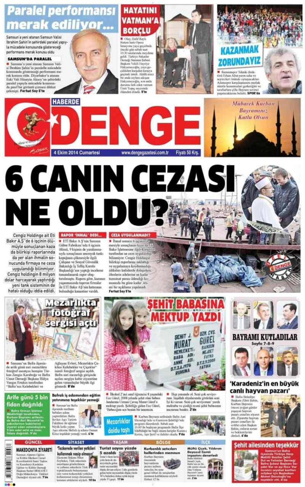 4 EKİM CUMARTESİ GÜNÜ SAMSUN YEREL GAZETELERİ 1. SAYFALARI - Resim 2