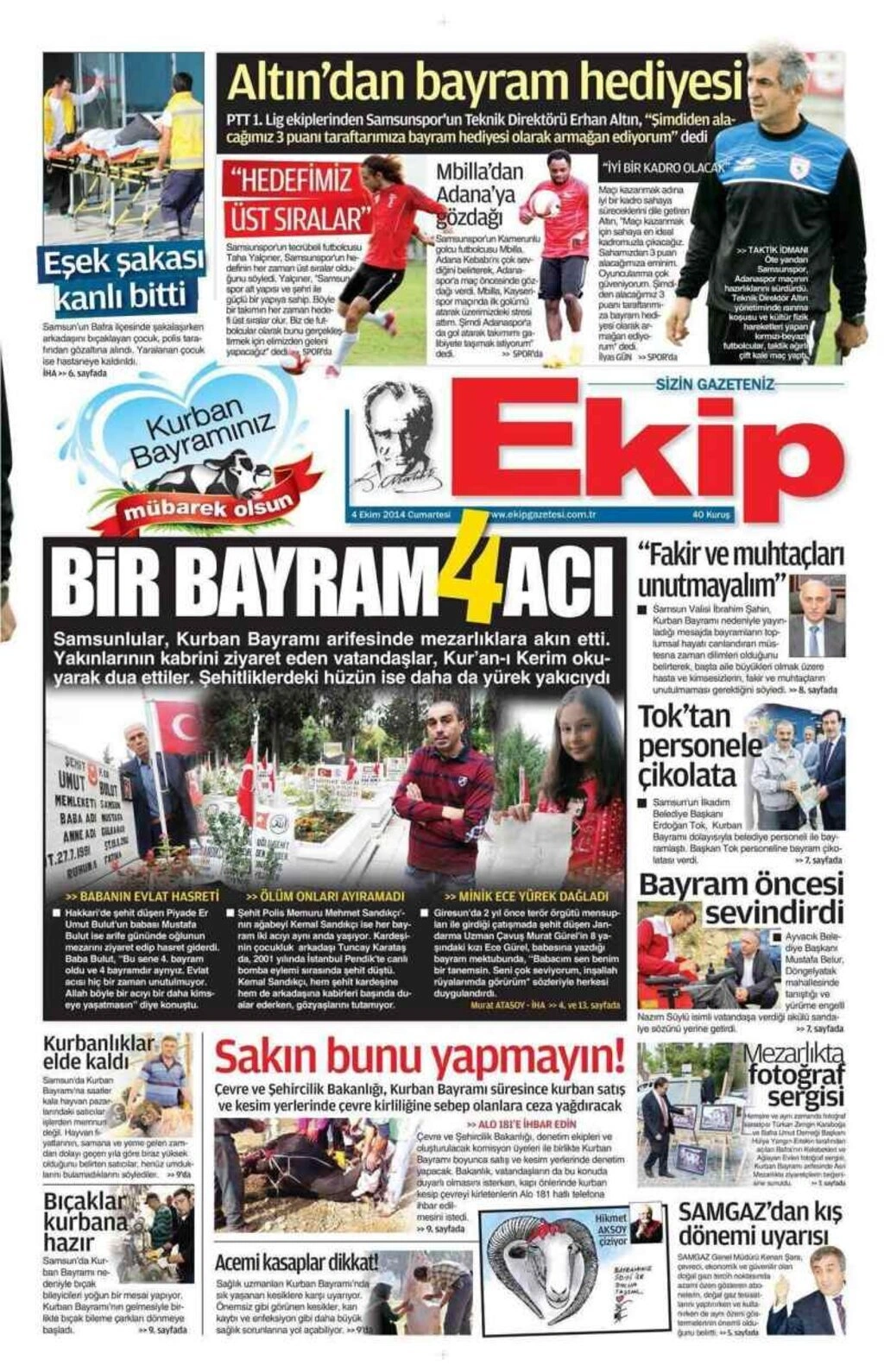 4 EKİM CUMARTESİ GÜNÜ SAMSUN YEREL GAZETELERİ 1. SAYFALARI - Resim 3