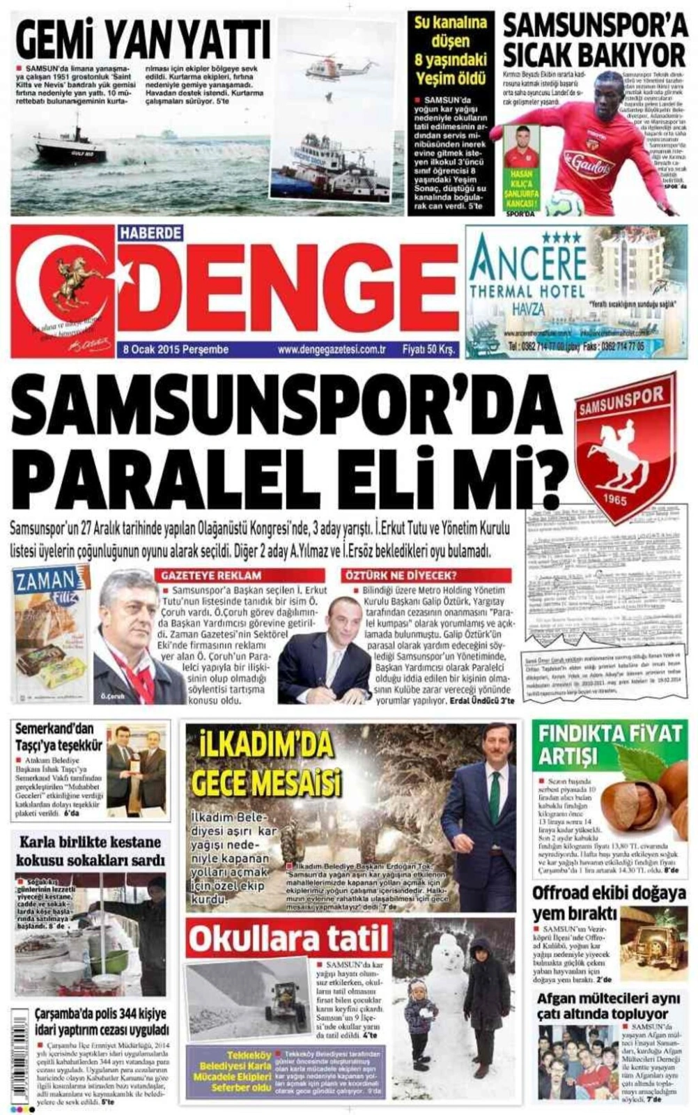 8 Ocak Perşembe Samsun'un yerel gazeteleri - Resim 2