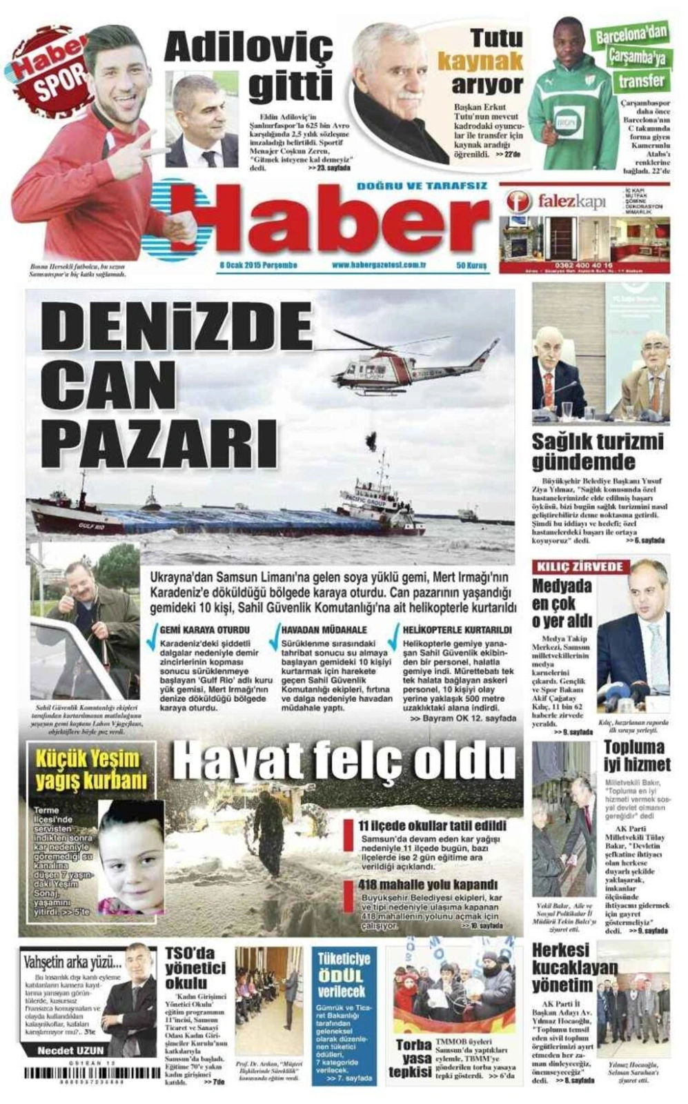 8 Ocak Perşembe Samsun'un yerel gazeteleri - Resim 5