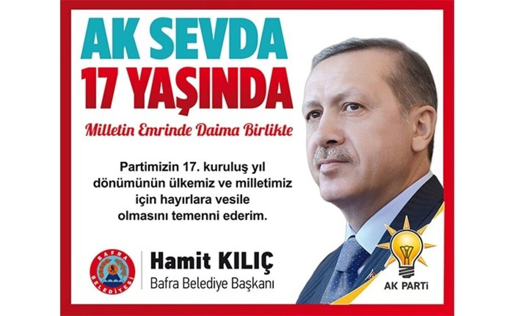 Bafra Belediye Başkanı Hamit Kılıç'ın AK Parti 17. Kuruluş Yıl Dönümü Mesajı