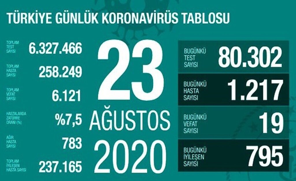 Ağır hasta sayısında artış, 19 can kaybı, 1217 yeni vaka!