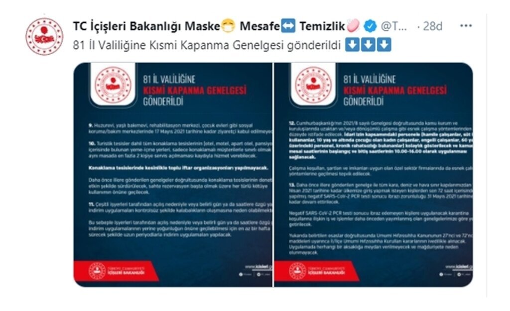 Kısmi kapanma genelgesi yayınlandı! Merak edilen tüm detaylar netleşti