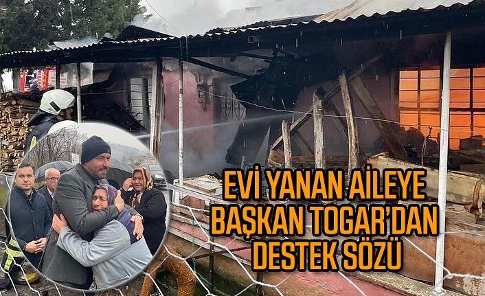 Tekkeköy'de evi yanan aileye Başkan Togar'dan yardım eli