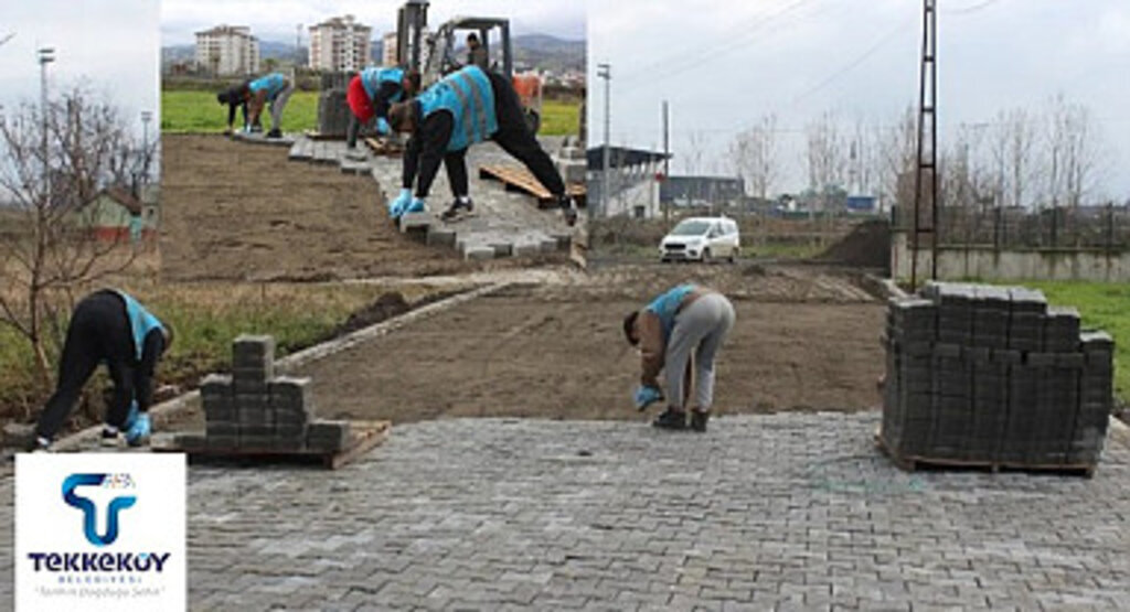 Tekkeköy Belediyesi'nden Pınar Mahallesi'nde taş parke çalışması