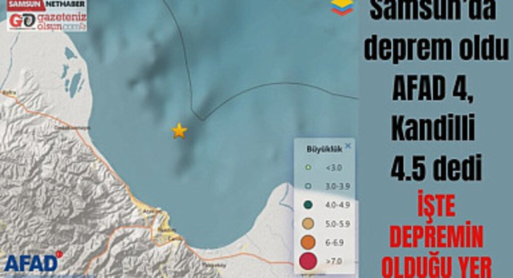 Samsun Taflan Karadeniz açıklarında deprem! AFAD 4, Kandilli 4.5 dedi