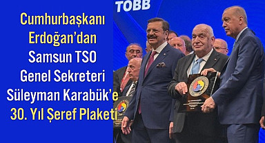 Cumhurbaşkanı Erdoğan'dan Samsun TSO Genel Sekreteri Süleyman Karabük'e 30. Yıl Şeref Plaketi