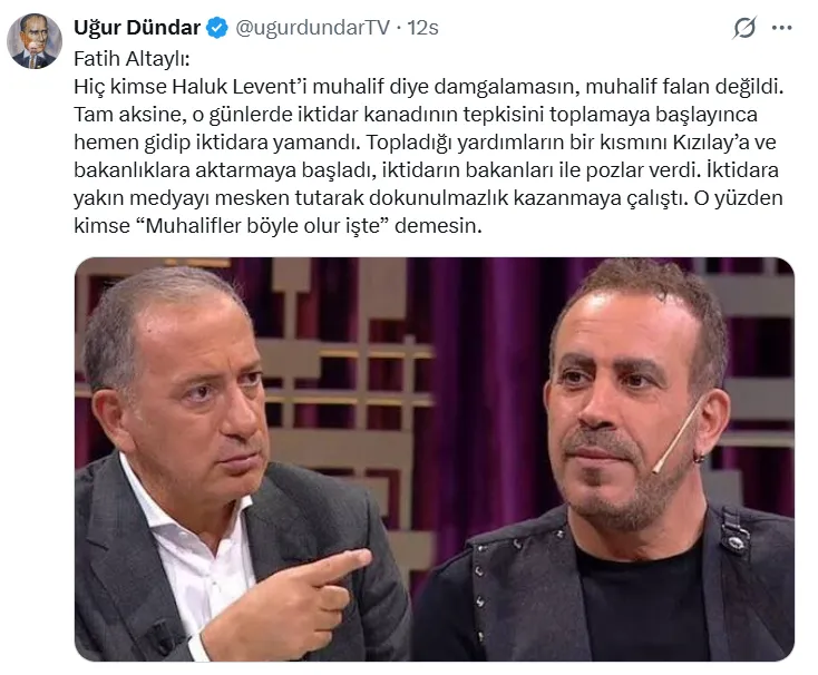 AK Partili Yaşar Baş'tan Uğur Dündar'ın Haluk Levent Paylaşımına Sert Tepki AK Partili Yaşar Baş'tan Uğur Dündar'ın Haluk Levent Paylaşımına Sert Tepki