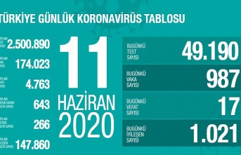 11 Haziran Türkiye Koronavirüs Tablosu, Koronavirüs vefat, vaka iyileşen, entübe sayısı