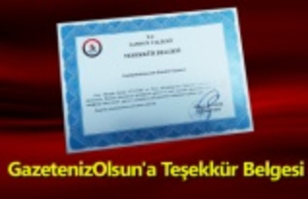 GazetenizOlsun'a Teşekkür Belgesi