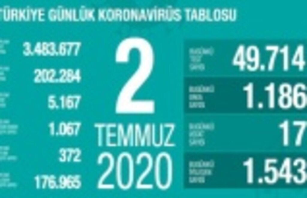 2 Temmuz Koronavirüs Tablosu - Bin 186 yeni vaka