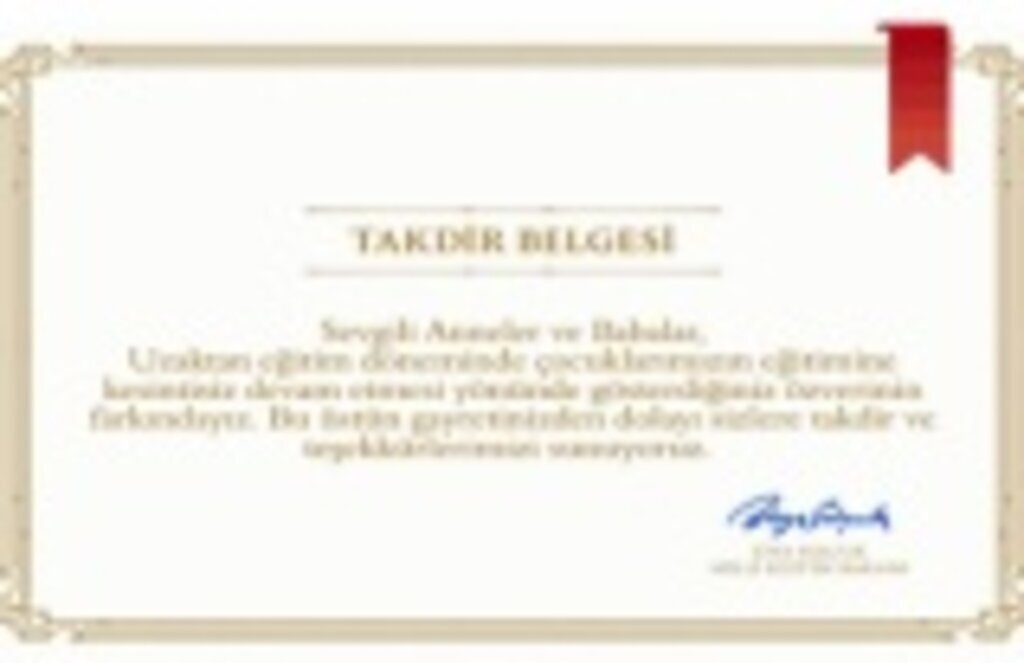 Milli Eğitim Bakanı Selçuk'tan Anne ve babalara takdir belgesi