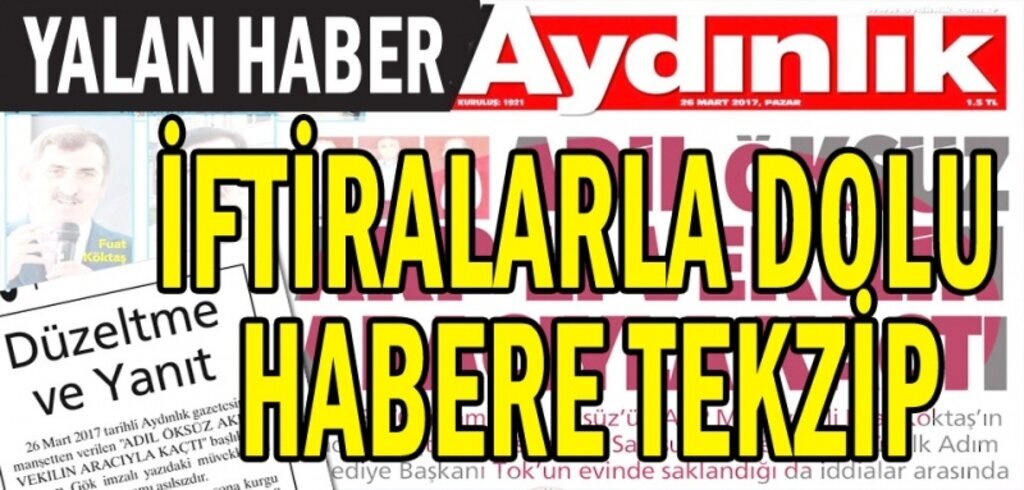 Aydınlık Gazetesi yalan haberin tekzibini yayınladı
