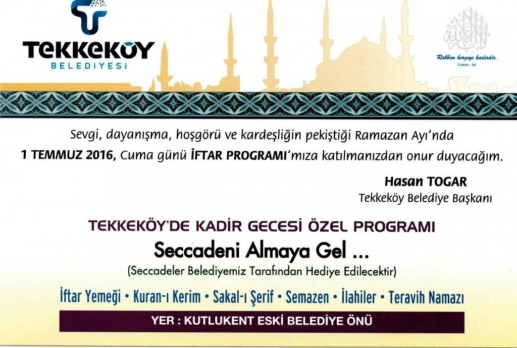 Başkan Hasan Togar'dan Kadir Gecesi özel programına davet
