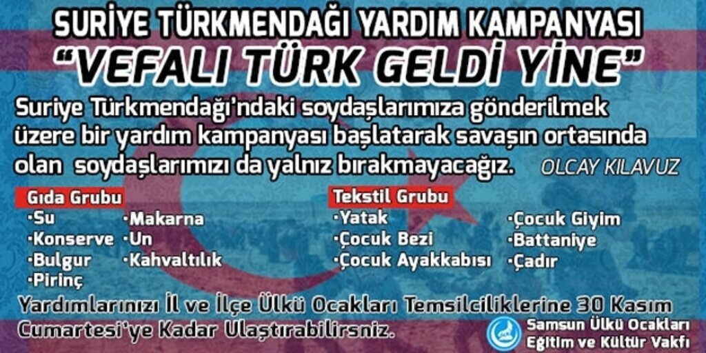 Samsun'dan Bayırbucak Türkmenleri'ne Yardım