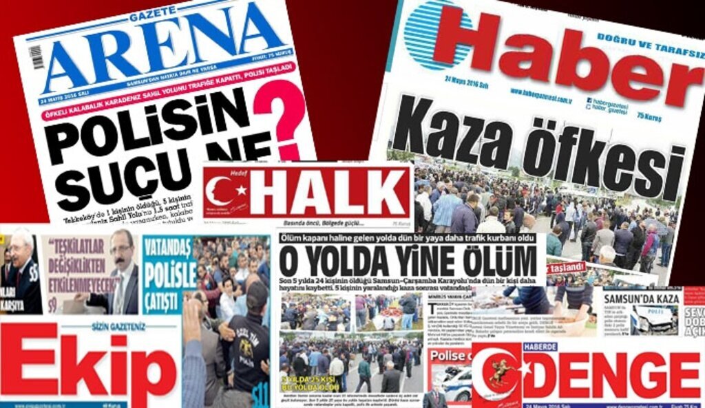 Tekkeköy'deki ölüm yolu gazete manşetlerinde