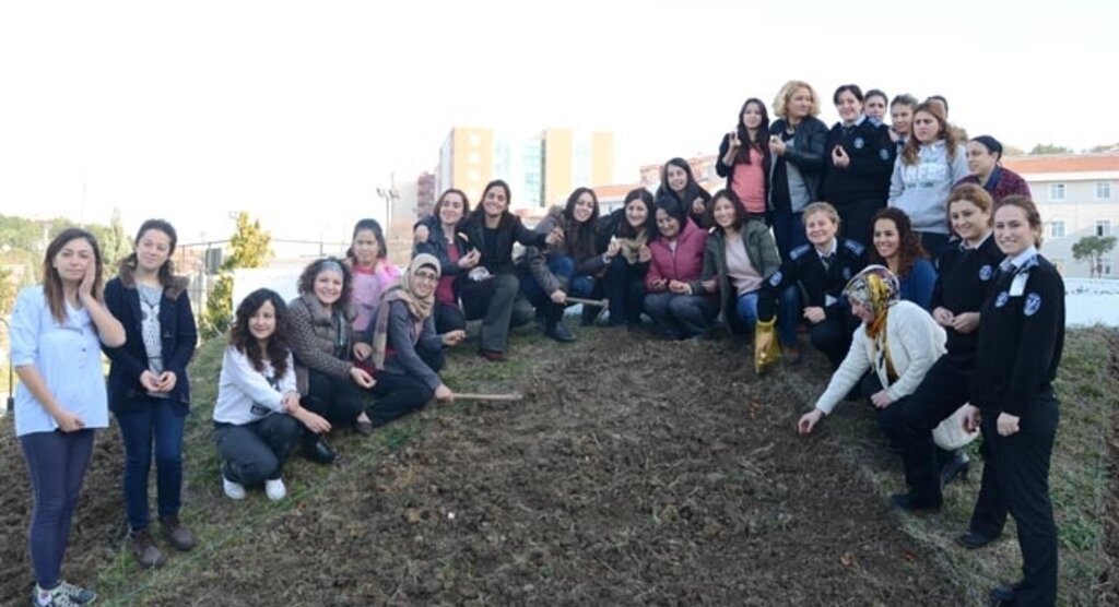 Üniversiteliler yurt bahçesine lale dikti