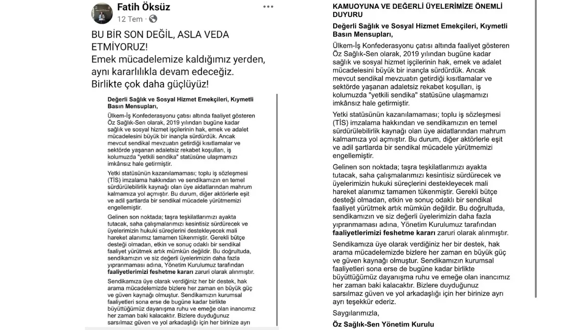 Öz Sağlık-Sen feshedildi, emekçi kazan kaldırdı! Gözler Genel Başkan Fatih Öksüz'de Öz Sağlık-Sen feshedildi, emekçi kazan kaldırdı! Gözler Genel Başkan Fatih Öksüz'de