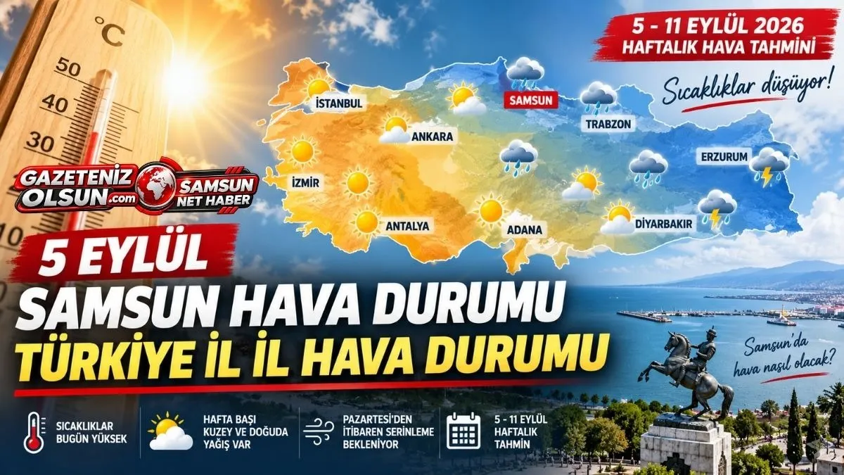 5 Eylül Samsun Hava Durumu! Türkiye İl İl Hava Durumu ve Haftalık Tahmin